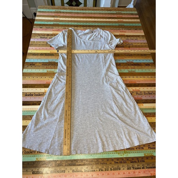 Toad & Co M ORGANIC Cotton Knit Tencel Dress Grey Stripe A Line Fit Flare Midi - Picture 10 of 13
